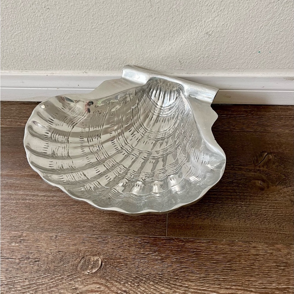 Vintage Sea She’ll Shaped Serving Bowl Silver Color Made In Mexico 12/13 Inches